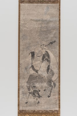 Lot 600 - A KAKEMONO OF HOTEI RIDING A WATERBUFFALO