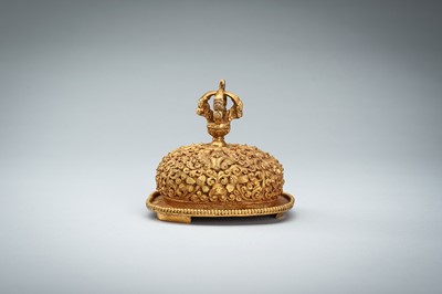Lot 1045 - A TIBETAN GILT COPPER KAPALA, c. 1900s