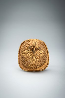 Lot 1045 - A TIBETAN GILT COPPER KAPALA, c. 1900s
