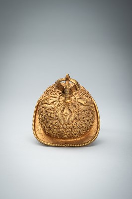 Lot 1045 - A TIBETAN GILT COPPER KAPALA, c. 1900s