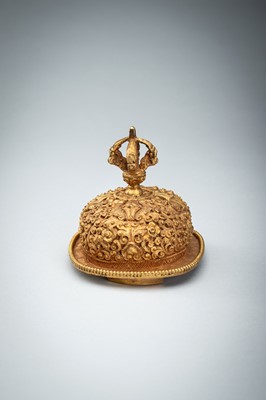 Lot 1045 - A TIBETAN GILT COPPER KAPALA, c. 1900s