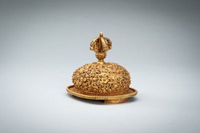 Lot 1045 - A TIBETAN GILT COPPER KAPALA, c. 1900s