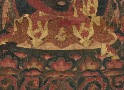 Lot 23 - A THANGKA OF AMITHABA IN SUKHAVATI HEAVEN, TIBET, 16TH CENTURY