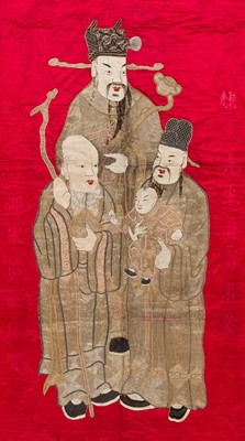 A LARGE EMBROIDERED ‘SANXING’ RED SILK PANEL, 19TH CENTURY