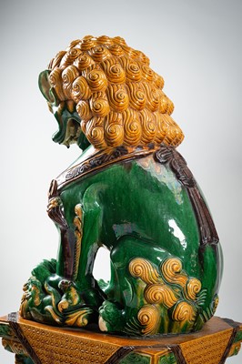 Lot 88 - A VERY LARGE SANCAI-GLAZED PAIR OF BUDDHIST LIONS, QING