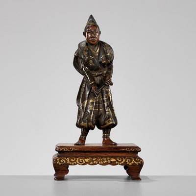 Lot 273 - MIYAO: A PARCEL-GILT BRONZE FIGURE OF A SAMURAI