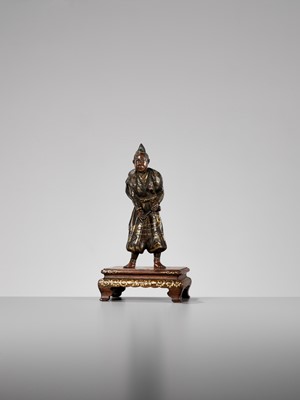Lot 273 - MIYAO: A PARCEL-GILT BRONZE FIGURE OF A SAMURAI