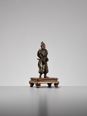 Lot 273 - MIYAO: A PARCEL-GILT BRONZE FIGURE OF A SAMURAI