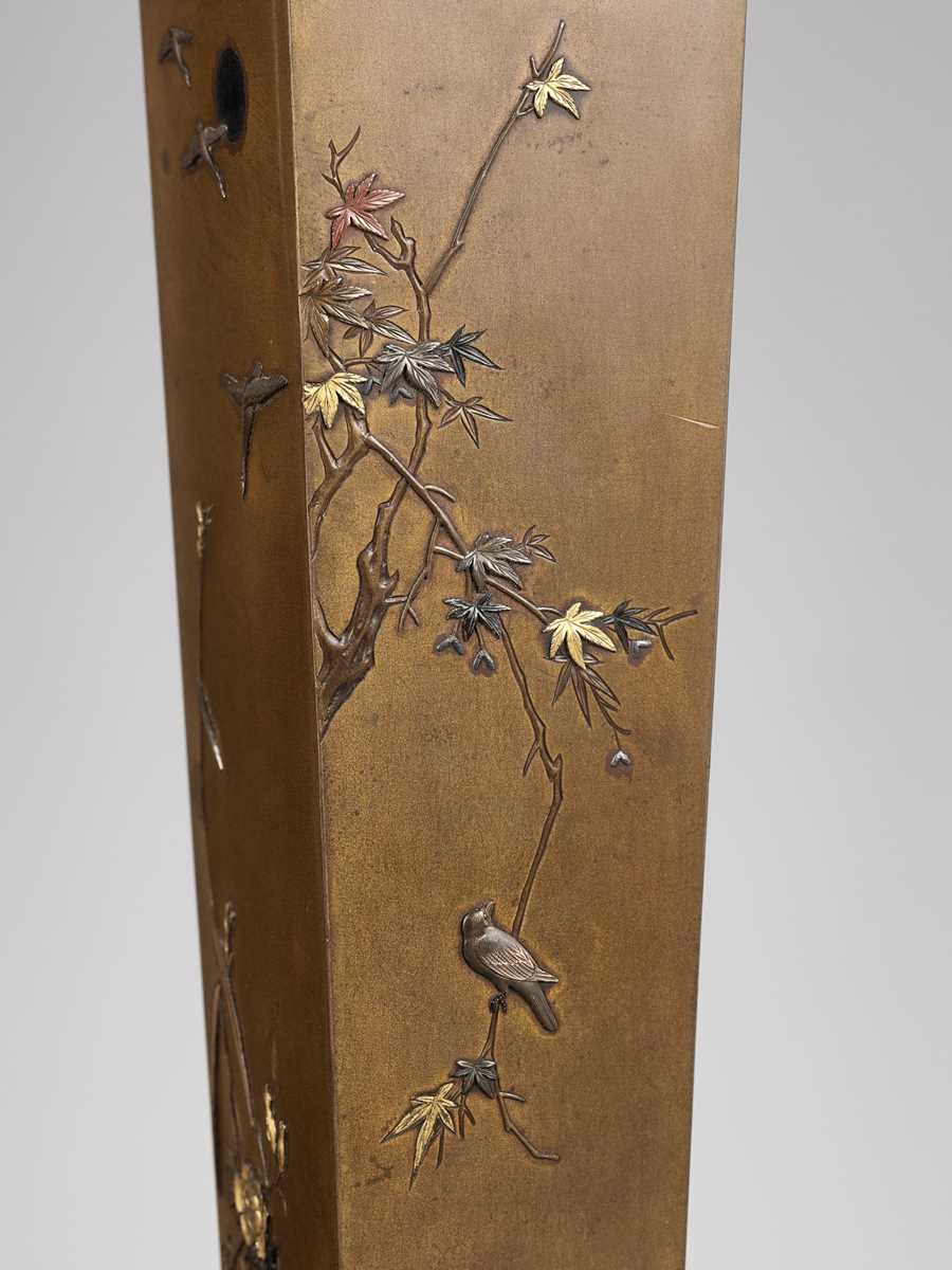 Lot 110 - NOGAWA: A FINE BRONZE VASE WITH BIRDS AND FLOWERS