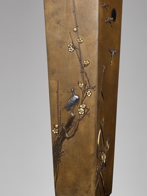 Lot 110 - NOGAWA: A FINE BRONZE VASE WITH BIRDS AND FLOWERS
