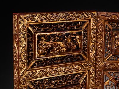 Lot 86 - A LARGE RED-LACQUERED AND GILT WOOD SCREEN, DATED 1836 BY INSCRIPTION