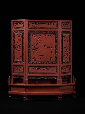 Lot 86 - A LARGE RED-LACQUERED AND GILT WOOD SCREEN, DATED 1836 BY INSCRIPTION