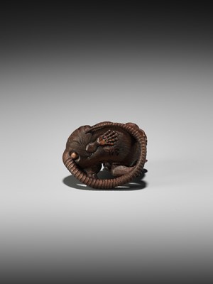 Lot 265 - VADYM PYVOVAR: A TEAK WOOD NETSUKE OF A RAT