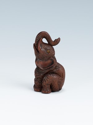 Lot 420 - VADYM PYVOVAR: A BOXWOOD NETSUKE OF AN ELEPHANT, AFTER KOKEISAI SANSHO