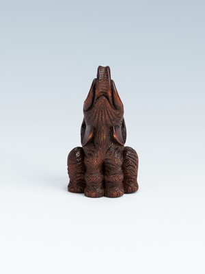 Lot 420 - VADYM PYVOVAR: A BOXWOOD NETSUKE OF AN ELEPHANT, AFTER KOKEISAI SANSHO