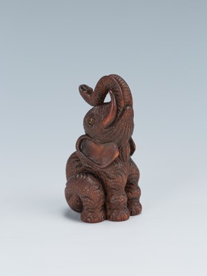 Lot 420 - VADYM PYVOVAR: A BOXWOOD NETSUKE OF AN ELEPHANT, AFTER KOKEISAI SANSHO