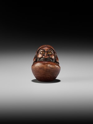 Lot 416 - VADYM PYVOVAR: A BOXWOOD NETSUKE OF A DARUMA DOLL
