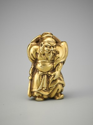Lot 357 - RYUMIN: A VERY RARE SOLID GOLD OJIME OF SHOKI