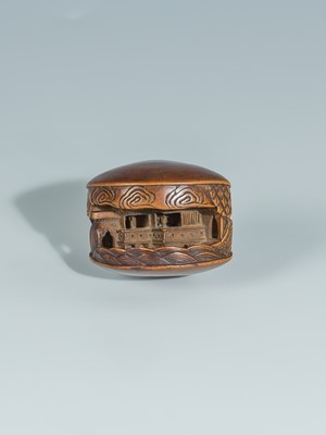 Lot 387 - MITSUNOBU: A WOOD NETSUKE OF THE CLAM’S DREAM