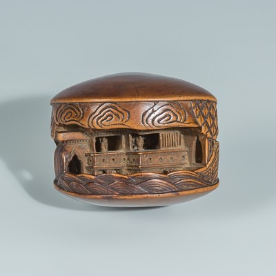 Lot 387 - MITSUNOBU: A WOOD NETSUKE OF THE CLAM’S DREAM