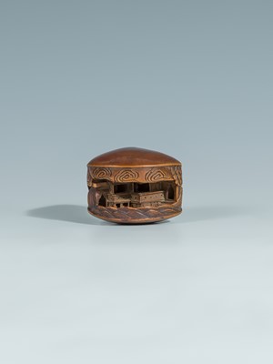 Lot 387 - MITSUNOBU: A WOOD NETSUKE OF THE CLAM’S DREAM