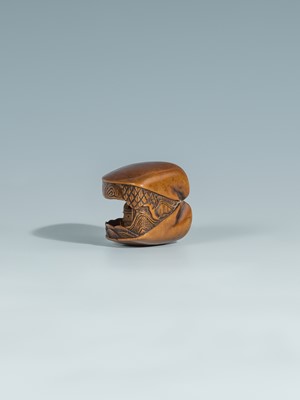 Lot 387 - MITSUNOBU: A WOOD NETSUKE OF THE CLAM’S DREAM