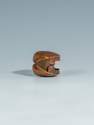 Lot 387 - MITSUNOBU: A WOOD NETSUKE OF THE CLAM’S DREAM