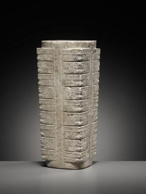 Lot 411 - A LARGE NINE-TIERED JADE CONG, LIANGZHU CULTURE