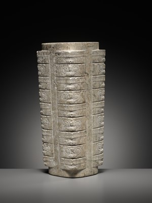 Lot 411 - A LARGE NINE-TIERED JADE CONG, LIANGZHU CULTURE