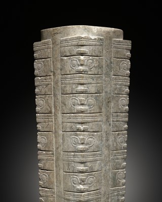 Lot 411 - A LARGE NINE-TIERED JADE CONG, LIANGZHU CULTURE