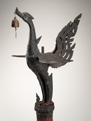 Lot 1052 - A LARGE BRONZE PHOENIX WITH BELL AND CANDLESTICK