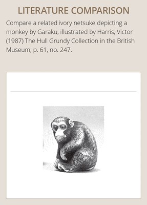 Lot 189 - A FINE OSAKA SCHOOL IVORY NETSUKE OF A MONKEY WITH A SARU MASK