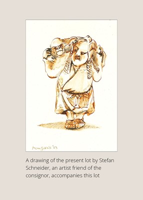 Lot 190 - A FINE IVORY NETSUKE DEPICTING THE SPY ONCHI SAKON MITSUKAZU WITH A MONKEY, ATTRIBUTED TO OKATOMO