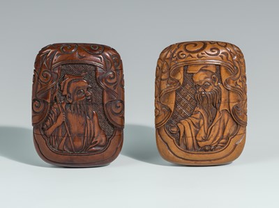 A PAIR OF THREE-CASE WOOD INRO DEPICTING CHORYO AND KOSEKIKO