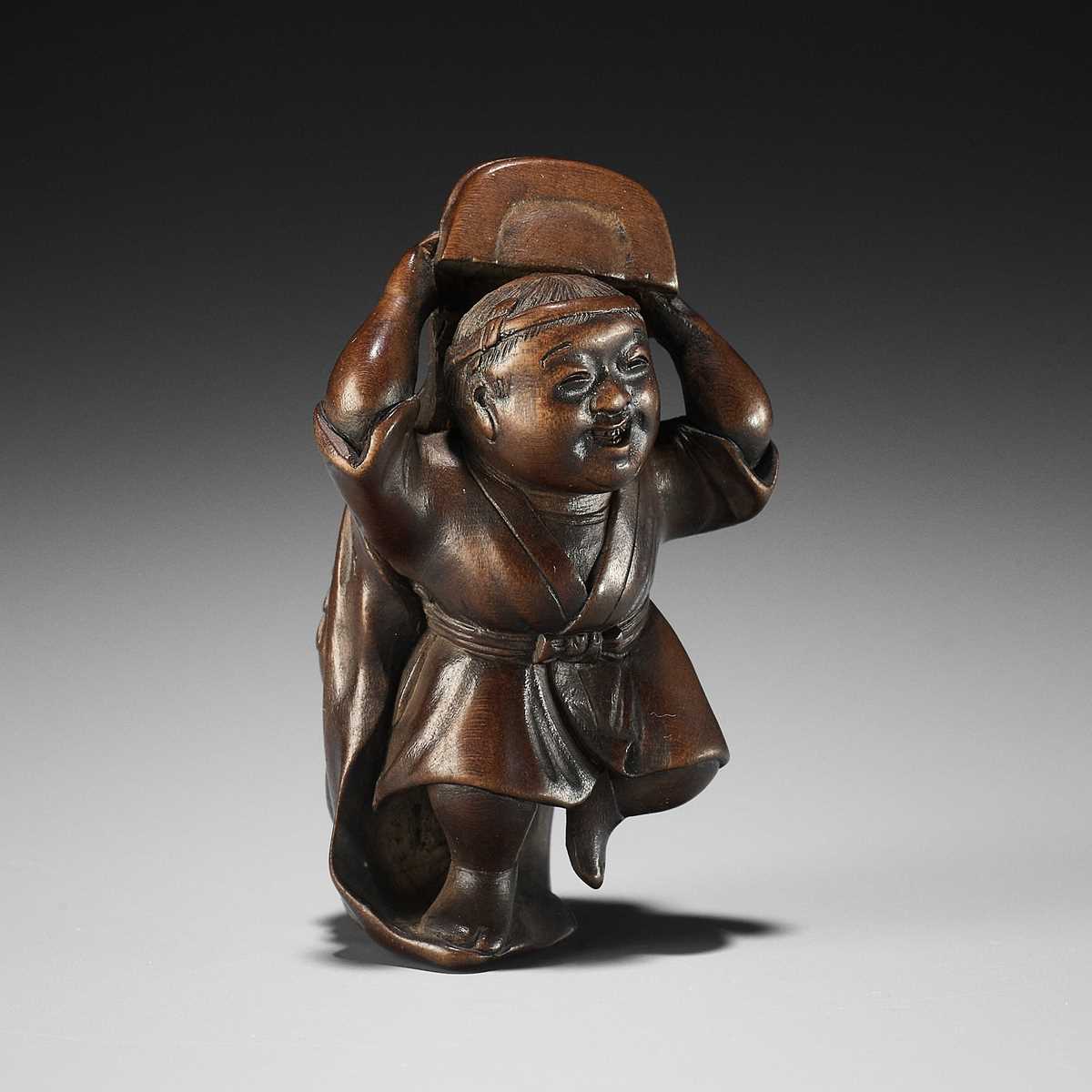 Lot 186 - SOSAI: A FINE SO SCHOOL WOOD NETSUKE OF A SHISHIMAI DANCER