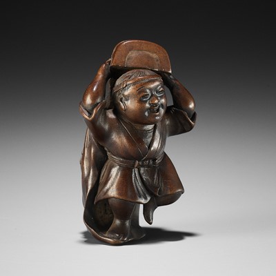 Lot 186 - SOSAI: A FINE SO SCHOOL WOOD NETSUKE OF A SHISHIMAI DANCER