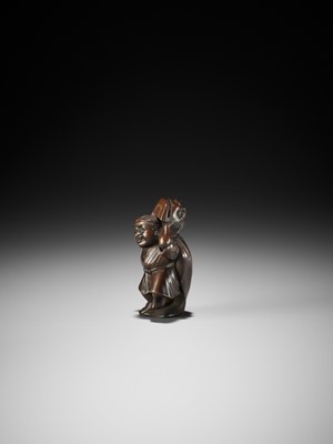 Lot 186 - SOSAI: A FINE SO SCHOOL WOOD NETSUKE OF A SHISHIMAI DANCER