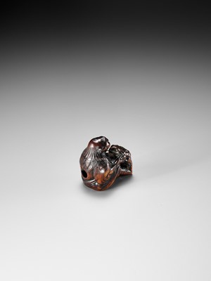 Lot 193 - MIWA: A FINE EDO SCHOOL WOOD NETSUKE OF GAMA SENNIN AND HIS TOAD