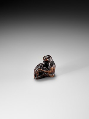 Lot 193 - MIWA: A FINE EDO SCHOOL WOOD NETSUKE OF GAMA SENNIN AND HIS TOAD