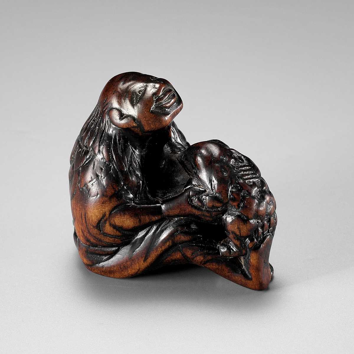Lot 193 - MIWA: A FINE EDO SCHOOL WOOD NETSUKE OF GAMA SENNIN AND HIS TOAD