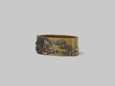 Lot 320 - NARA TOSHIMITSU: A FINE NARA SCHOOL SENTOKU FUCHI DEPICTING A LAKESIDE PAVILION