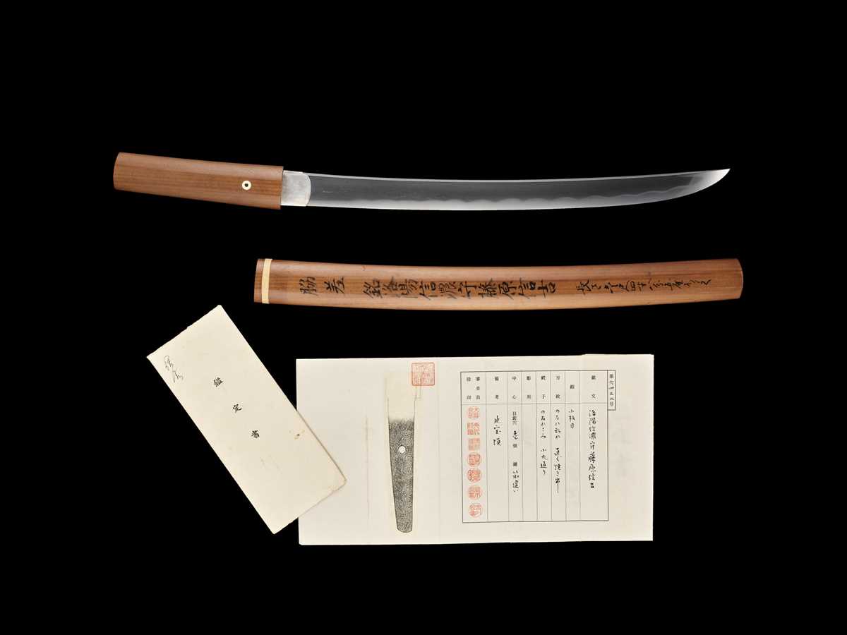 Lot 287 - NOBUYOSHI: A WAKIZASHI IN SHIRASAYA WITH SAYAGAKI AND NTHK CERTIFICATE