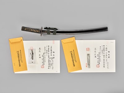 Lot 289 - A WAKIZASHI IN SHIRASAYA WITH KOSHIRAE AND TWO NBTHK CERTIFICATES