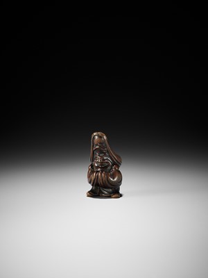 Lot 195 - MASATOMO: A WOOD NETSUKE OF FUKUROKUJU