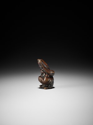 Lot 195 - MASATOMO: A WOOD NETSUKE OF FUKUROKUJU