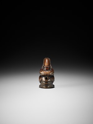 Lot 195 - MASATOMO: A WOOD NETSUKE OF FUKUROKUJU