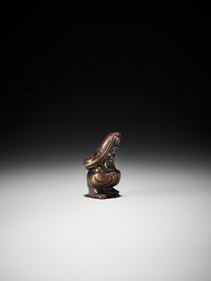 Lot 195 - MASATOMO: A WOOD NETSUKE OF FUKUROKUJU