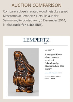 Lot 195 - MASATOMO: A WOOD NETSUKE OF FUKUROKUJU