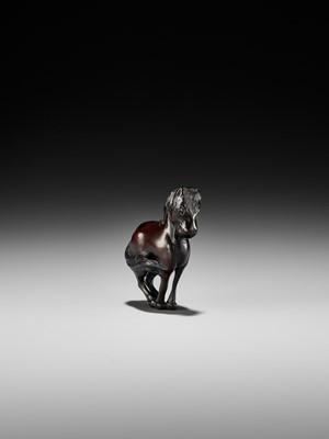 Lot 184 - TSUSEN: A FINE WOOD NETSUKE OF A HORSE
