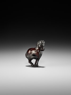 Lot 184 - TSUSEN: A FINE WOOD NETSUKE OF A HORSE